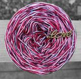 black, white, red, burgundy variegated
