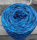 blue, black, aqua, periwinkle variegated